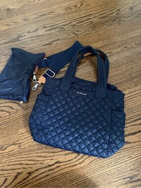 MZ Wallace Quilted Max Small Tote in Navy (Dawn) with Crossbody Strap